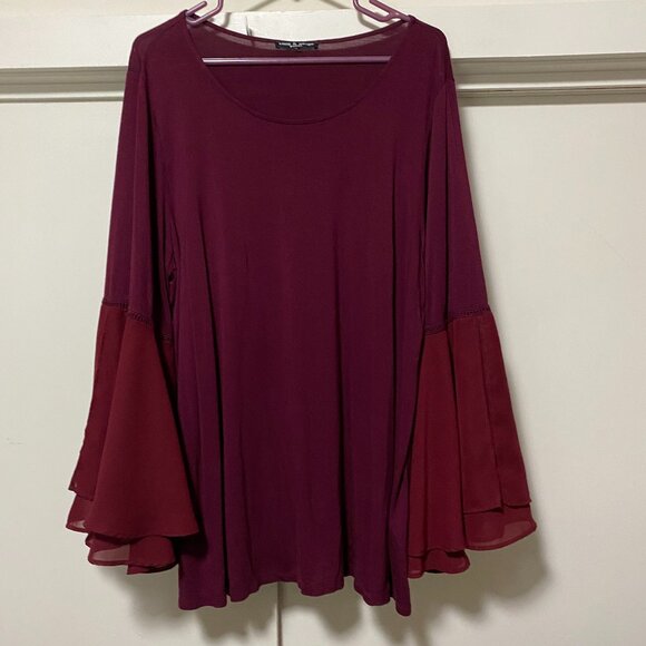 Cable & Gauge beautiful burgundy blouse w/super bell sleeves, size 2X - Picture 1 of 10